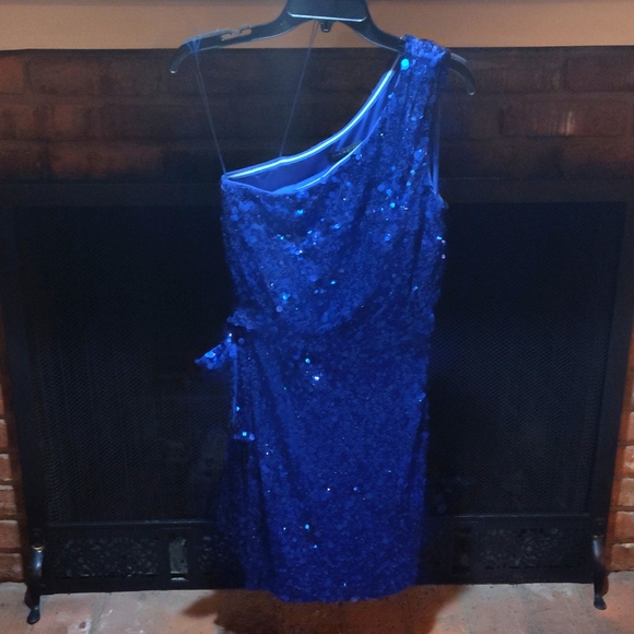 💲2 for $30💲Royal Blue Sequin 1 Shoulder Sz:P4 Formal Mini Dress - Picture 6 of 7